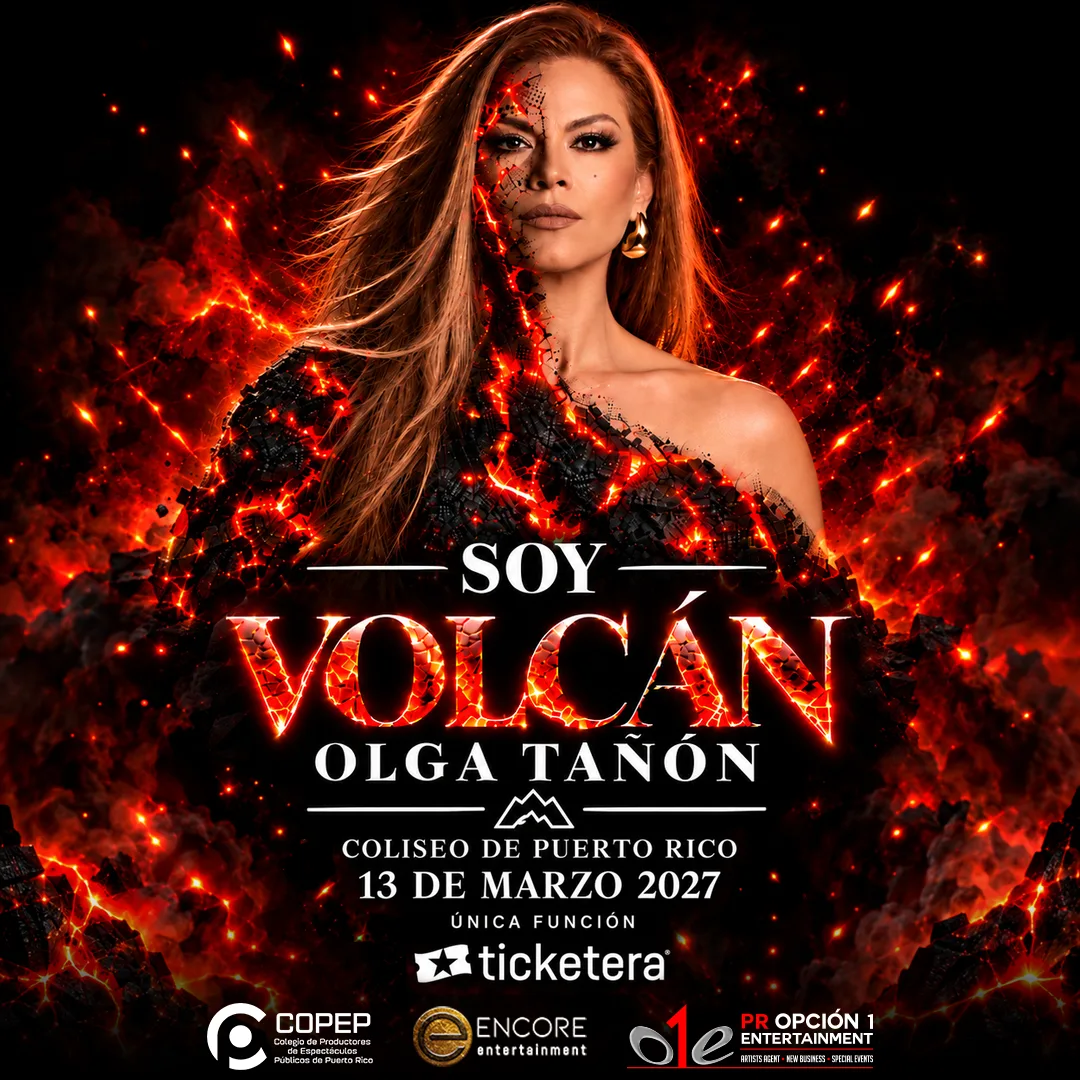 Cartel oficial de Soy Volcán, Olga Tañón, 13 de marzo de 2027 en el Coliseo de Puerto Rico